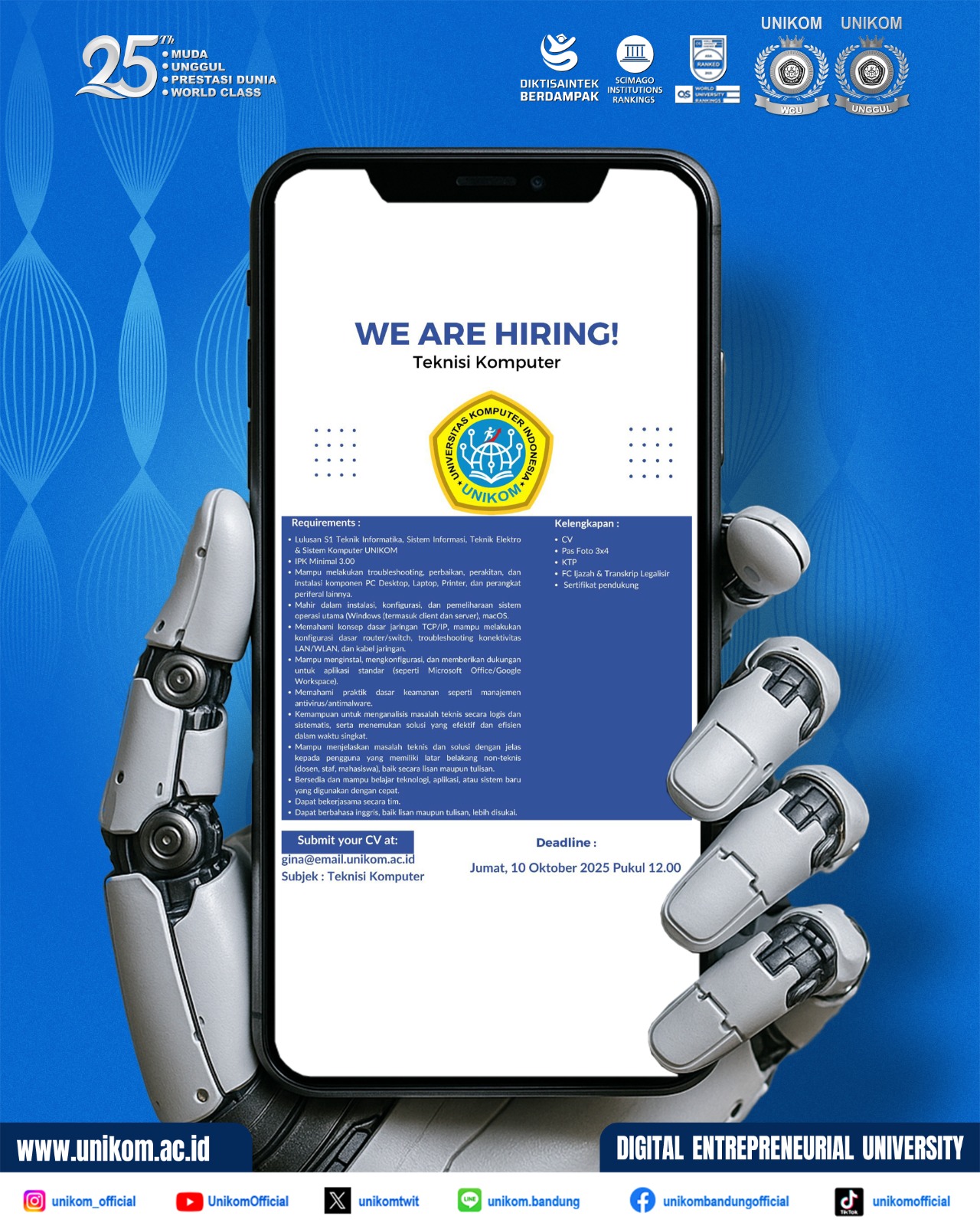 Lowongan Kerja Staff Teknisi Komputer UNIKOM 2025