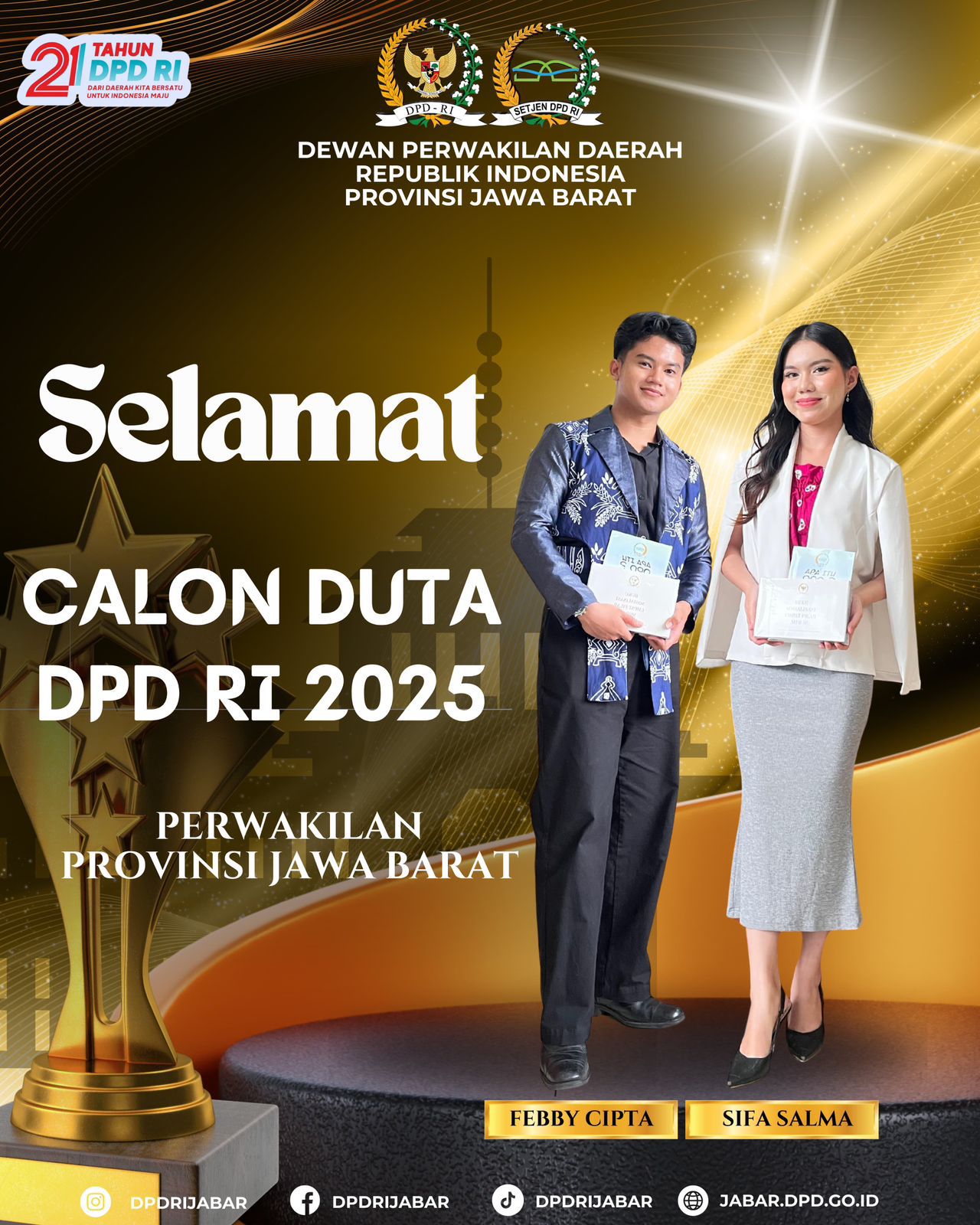 Mahasiswa Program Studi Hubungan Internasional UNIKOM Raih Gelar Duta DPD RI Jawa Barat 2025