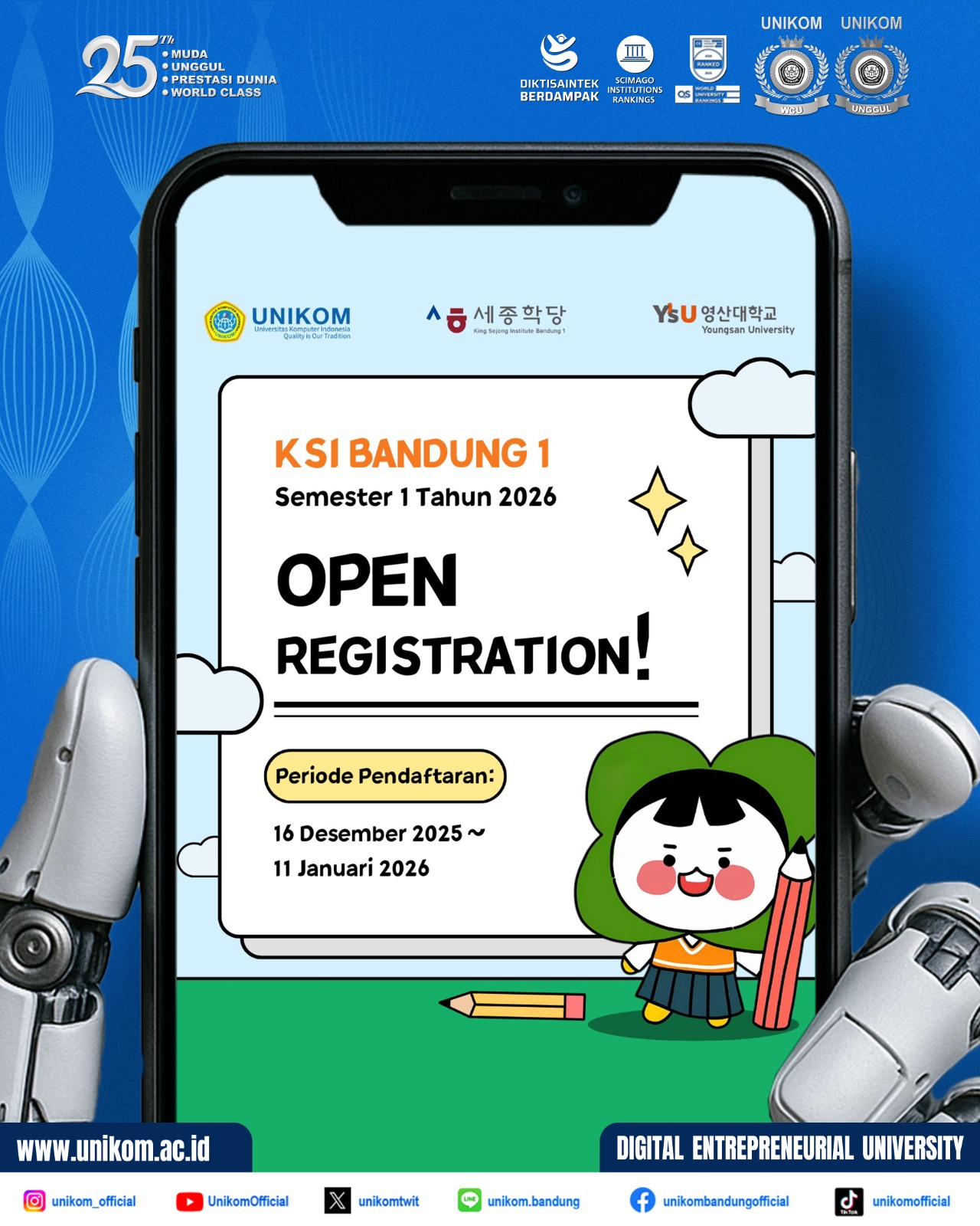 Pendaftaran Kelas Bahasa Korea Semester 1 Tahun 2026 KSI Bandung 1