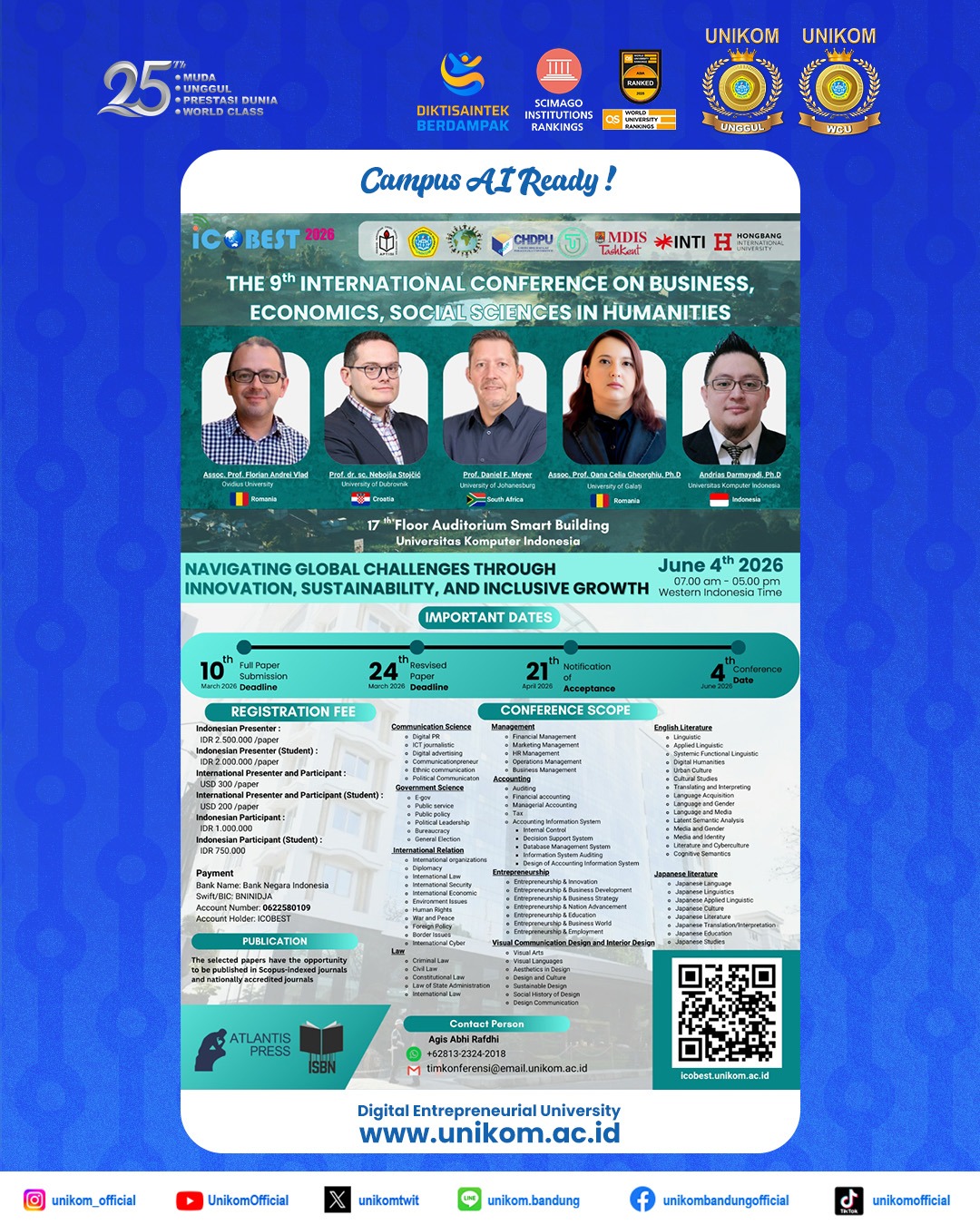 The 9th International Conference on Business, Economics, Social Sciences, and Humanities (ICOBEST 2026) is back!