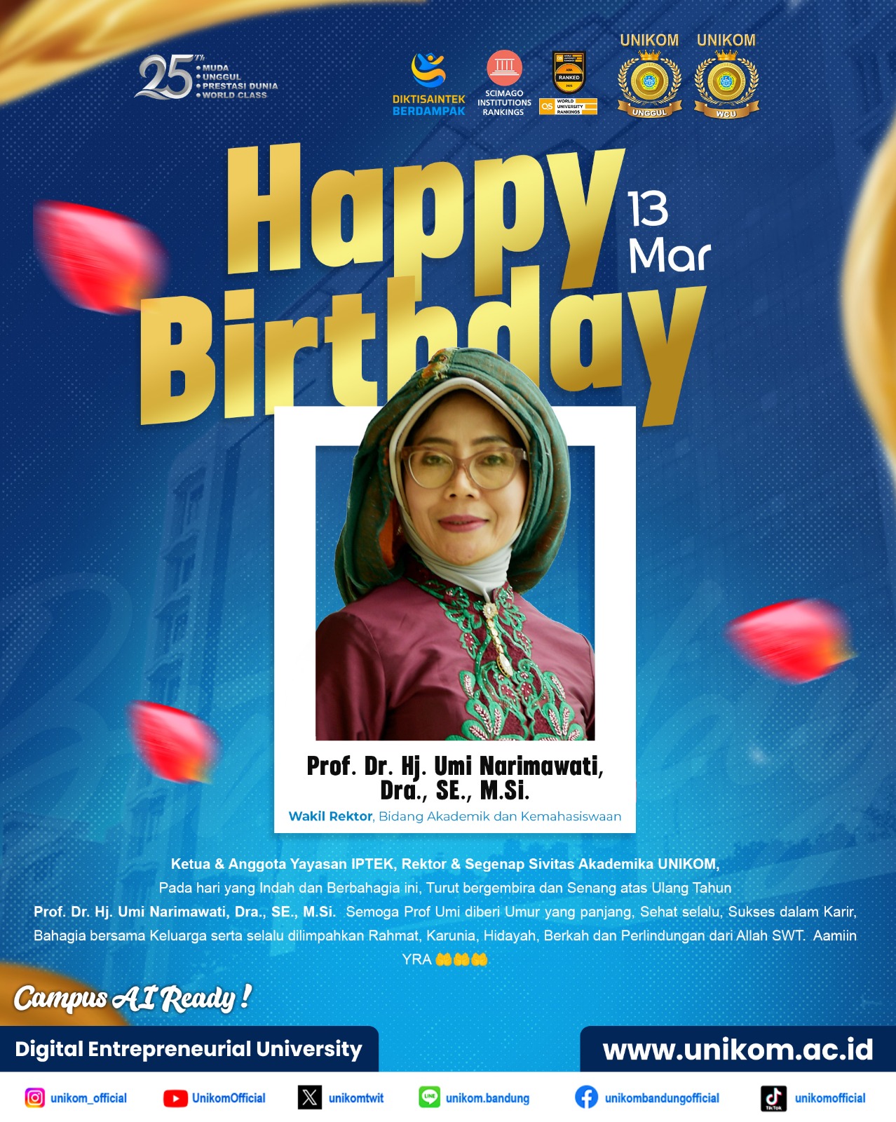 Selamat Ulang Tahun Prof. Dr. Hj. Umi Narimawati, Dra., SE., M.Si.