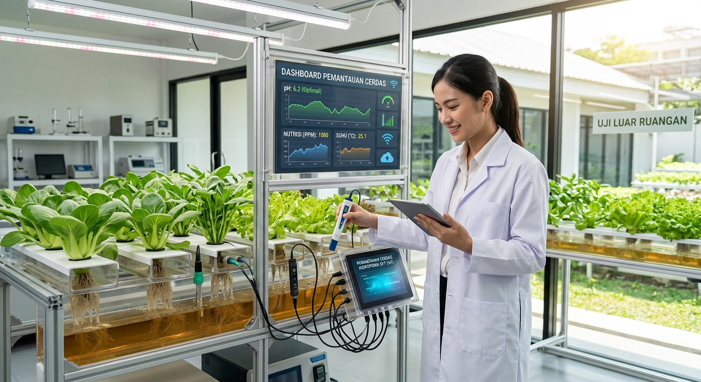 Pemantauan Cerdas Kandungan Nutrisi, Kondisi pH, dan Suhu pada Tanaman Sayuran Daun yang Ditanam dengan Teknik Deep Flow